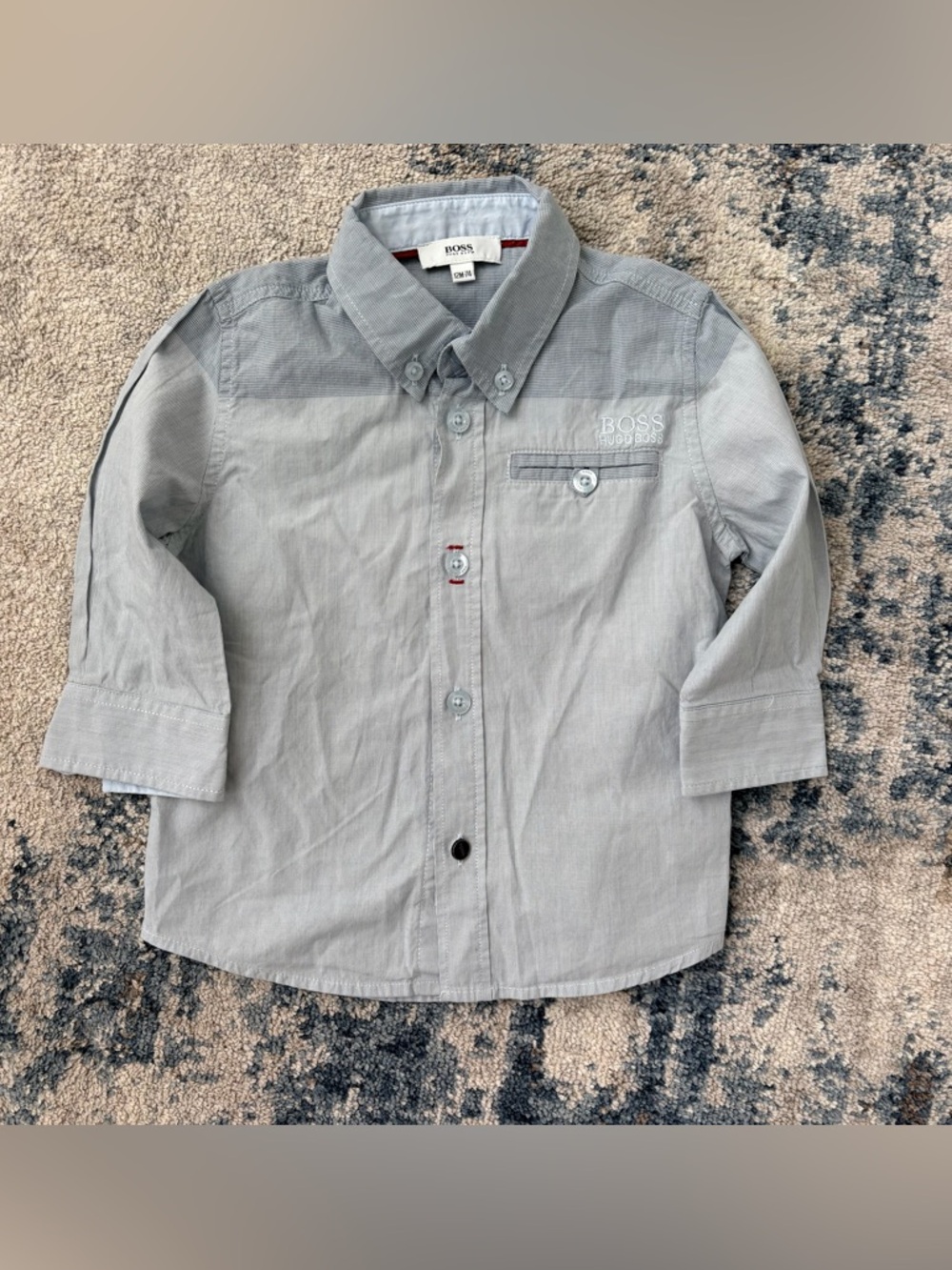 BOSS Boys Light Gray Button-Down Long Sleeve Shirt